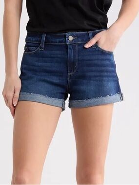 PAIGE Indigo Rolled Hem Denim Shorts